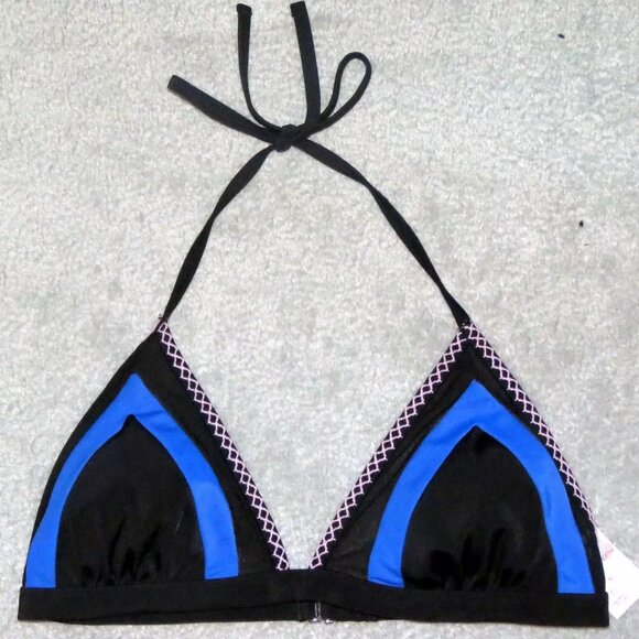 Xhilaration Black Triangle String Bikini Top Blue Pink & Mesh Trim Accents - M - Picture 9 of 9